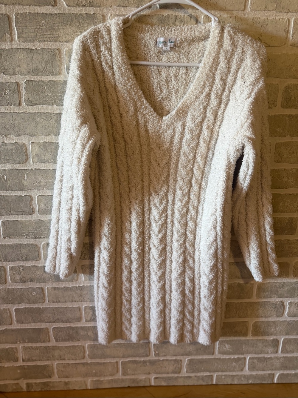 Grace & Lace Cream Cable V-Neck Sweater